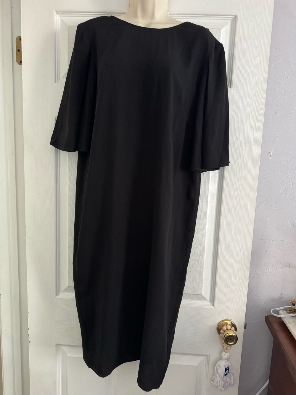 Classic Black Midi Dress with Flutter Sleeve Detail